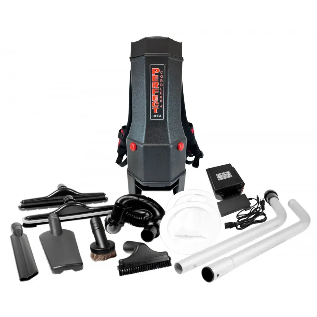 Perfect BBP5 Cordless Back Pack Vacuum - 1.06 gal (4 L) Tank Capacity - HEPA Filtration - with Battery & Accessories -