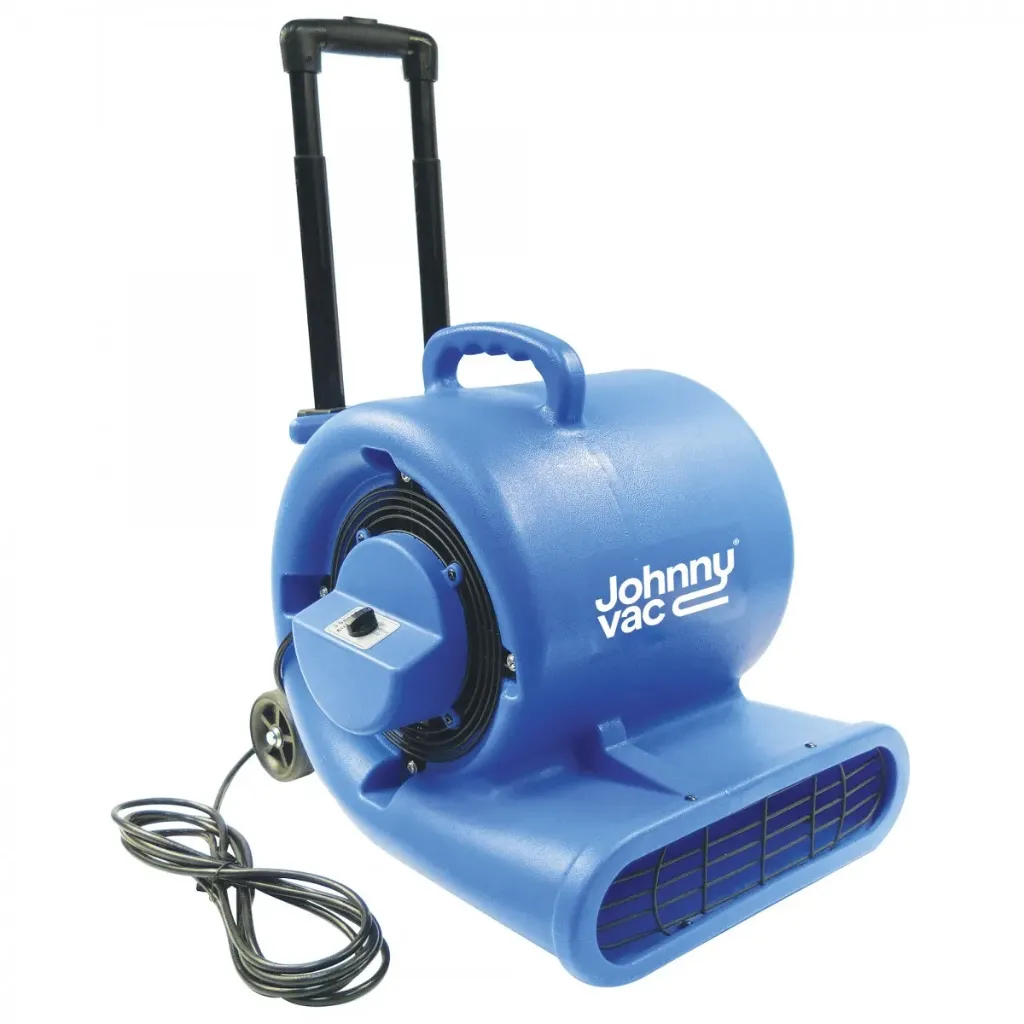 Johnny Vac Portable Floor Blower / Fan / Floor Dryer - Fan Diameter 9.5" - 3 Speeds with Telescopic Handle and Wheels - Blue