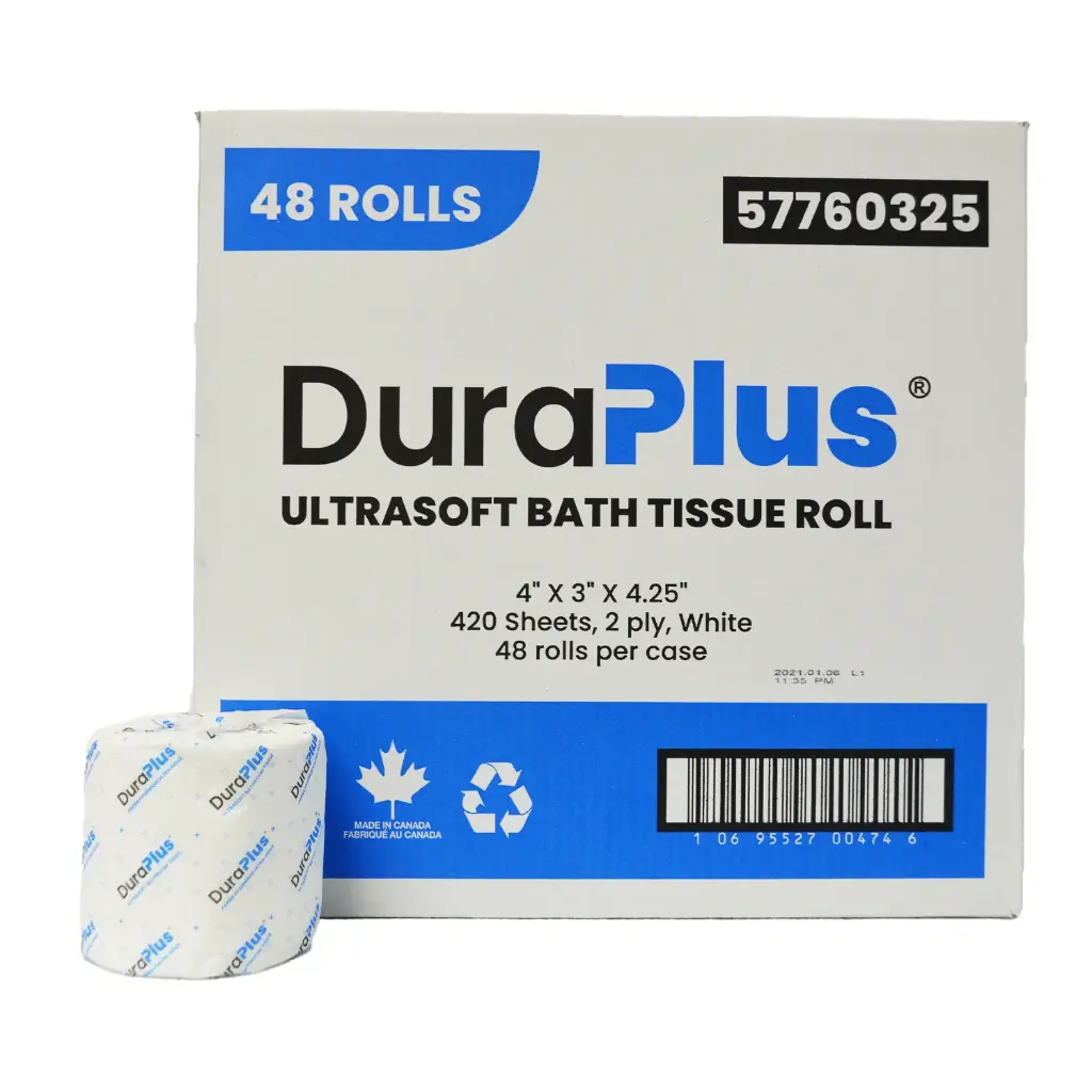 DuraPlus ToiletTissue, 2-Ply, White, 48 Rolls/Case, 420 Sheets/Roll