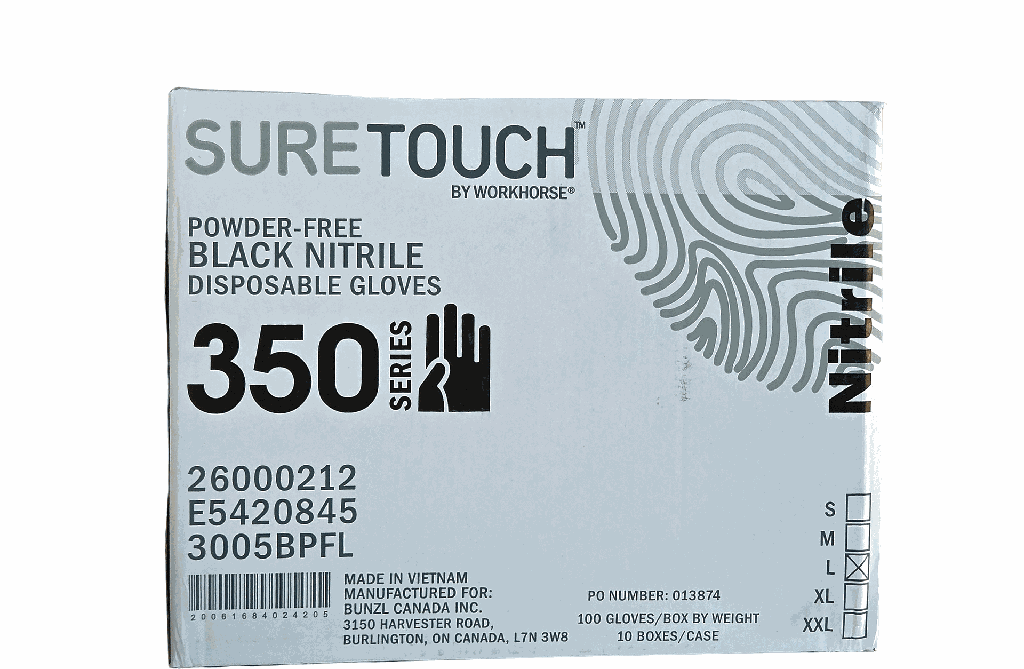 SURETOUCH Nitrile Gloves,Black, 5-Mil,Large,10Box/Case