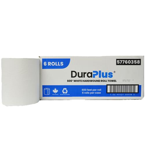DuraPlus Hardwound Paper Towel, White, 600', 6 Rolls/Case