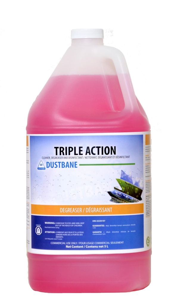 Dustbane Triple Action,Cleaning/Sanitizing Solution, Degreaser & Disinfectant, Pink, Citrus Scent,5L, 4/Case