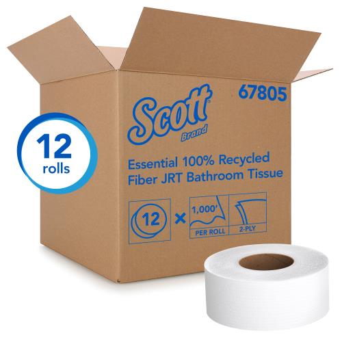 Scott® Essential Jumbo Roll Toilet Paper, 2-Ply, White, 1000', 12 Rolls/Case