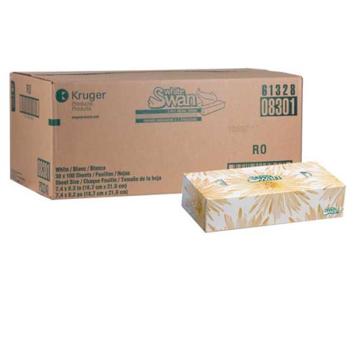 08301 WHITE SWAN FACIAL TISSUE 2-PLY WHITE  100 sheets/Box 30Box/Case