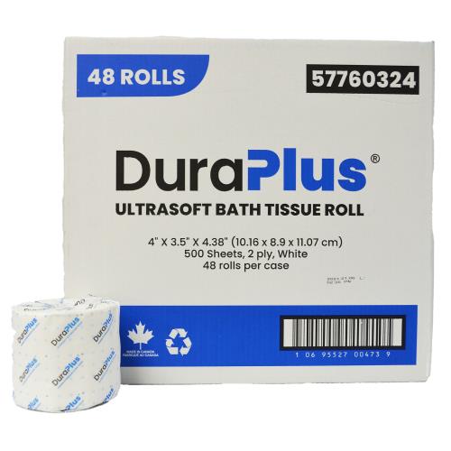 DuraPlus® Bathroom Tissue, 2-Ply, White, 48 Rolls/Case, 500 Sheets/Roll, Made in Canada