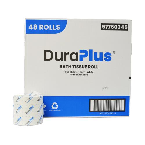 DuraPlus® Bathroom Tissue, 1-Ply, White, 1,000Sheets/Roll, 48/Case, Made in Canada