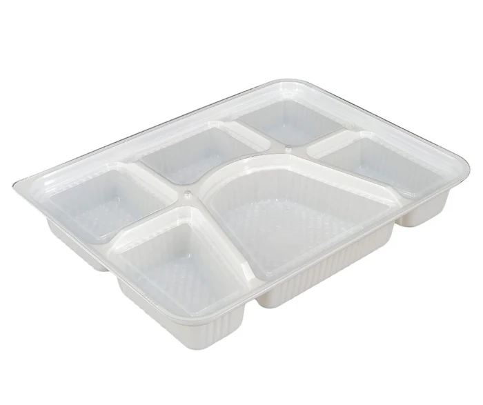 6 Compartment Thali 100 Sets (Thali + Lids)