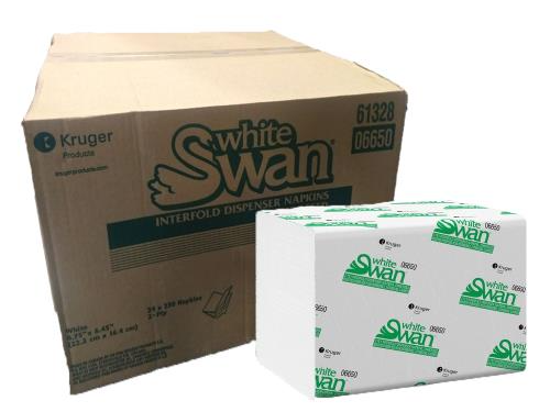 White Swan® Interfold Napkins, White, 2 Ply, 250 Sheets/Pack 24 Packs/Case