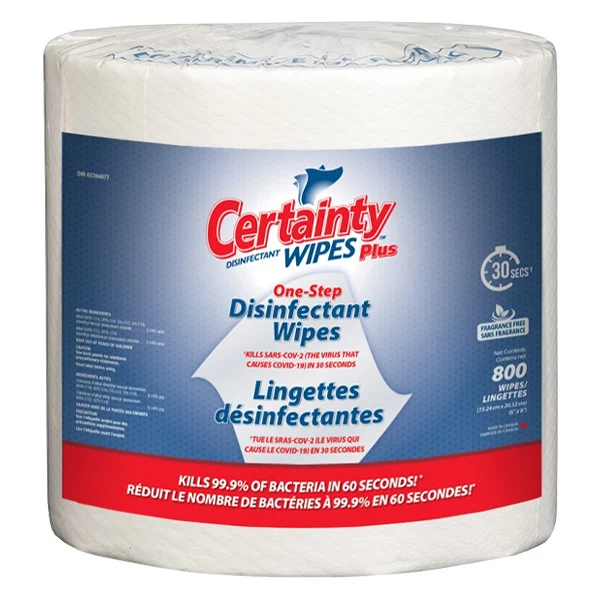 Certainty Plus Disinfectant Wipes - Unscented - 8" x 6" - 800 Wipes Per Roll - 2/Pack