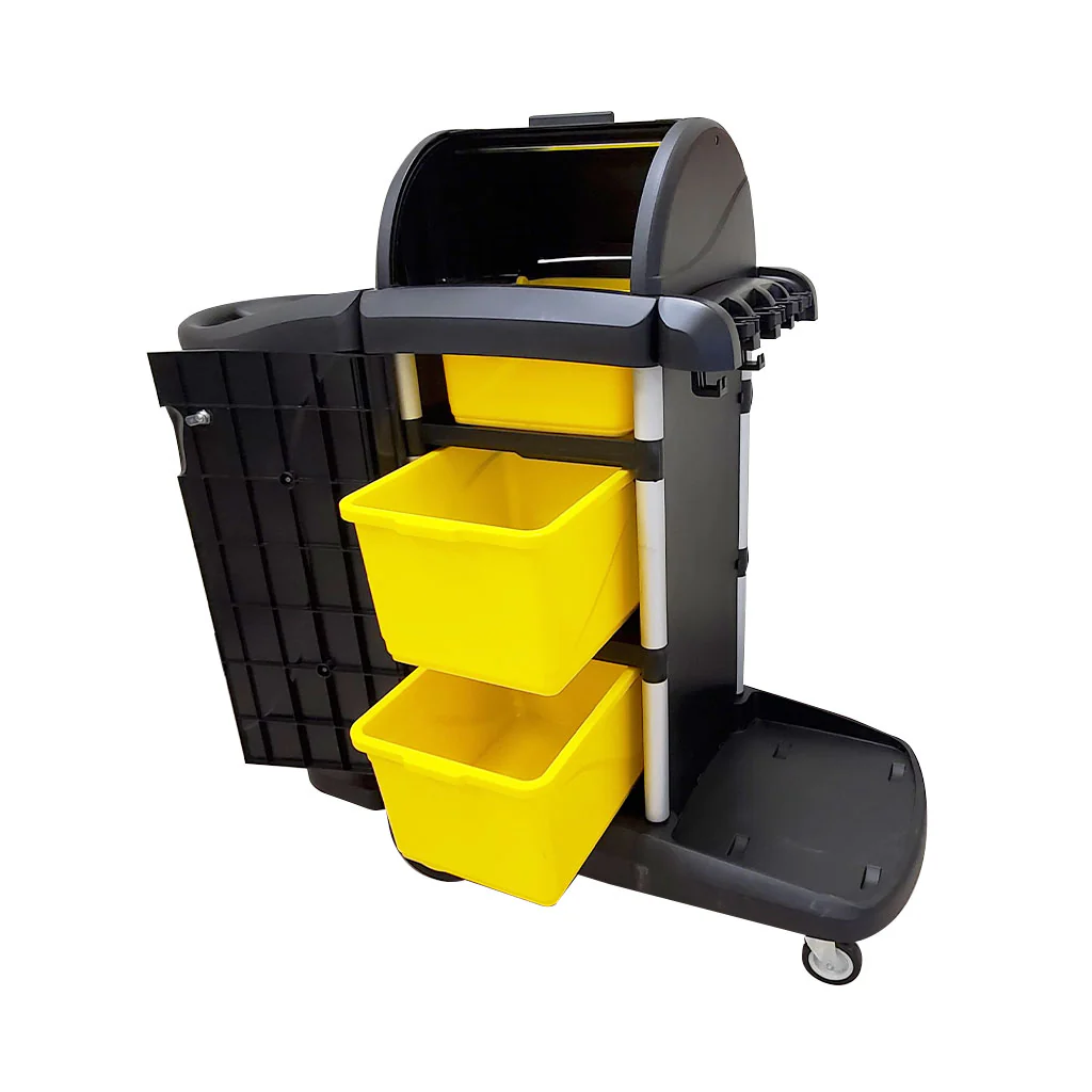 High Security Janitorial Cart with Hood and Lock - 50"L x 23"W x 54.5"H / Black / Cart