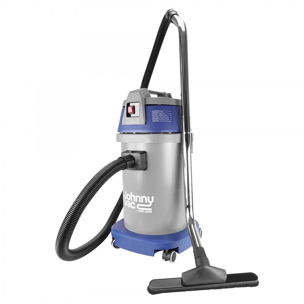 Johnny Vac Wet & Dry Commercial Vacuum - 8 Gal (25 L) Capacity - 8'' (2.5 m) Hose - Metal Wands - Brushes and Accessories Included - Height 29" (74 cm) - Tank 13" (33 cm) - Base 16" (41 cm) -Ghibli AS27