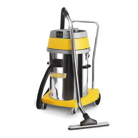 Commercial Wet & Dry Vacuum - Capacity of 15 gal (56 L) - 2 Motors - Metal Tank on Trolley - 8' Hose