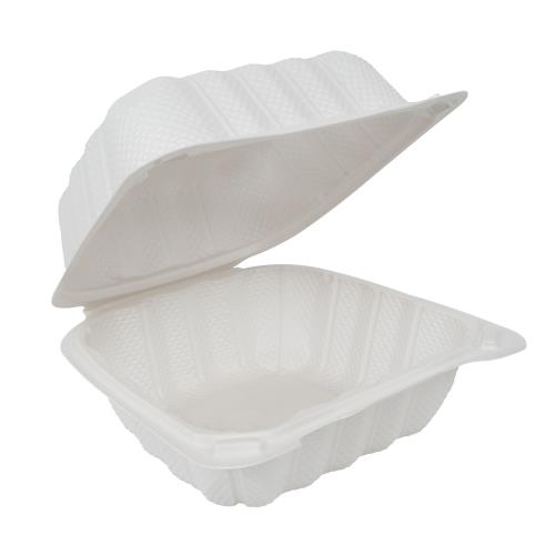 EcoSystems® MFPP 1-Compartment Hinged Container, 6" x 6", White, 250/Case