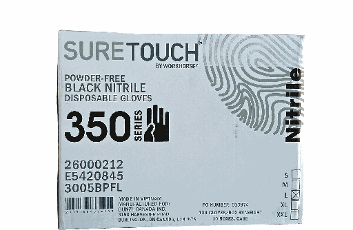 SURETOUCH Nitrile Gloves,Black, 5-Mil,Large,10Box/Case