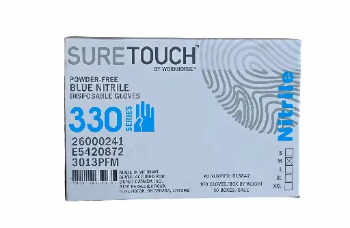 Sure Touch 330 Series Nitrile Gloves – Medium, Blue,Powder-Free,4 mil,10Box/Case